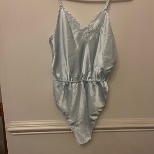 Light Blue Satin Women's Bodysuit